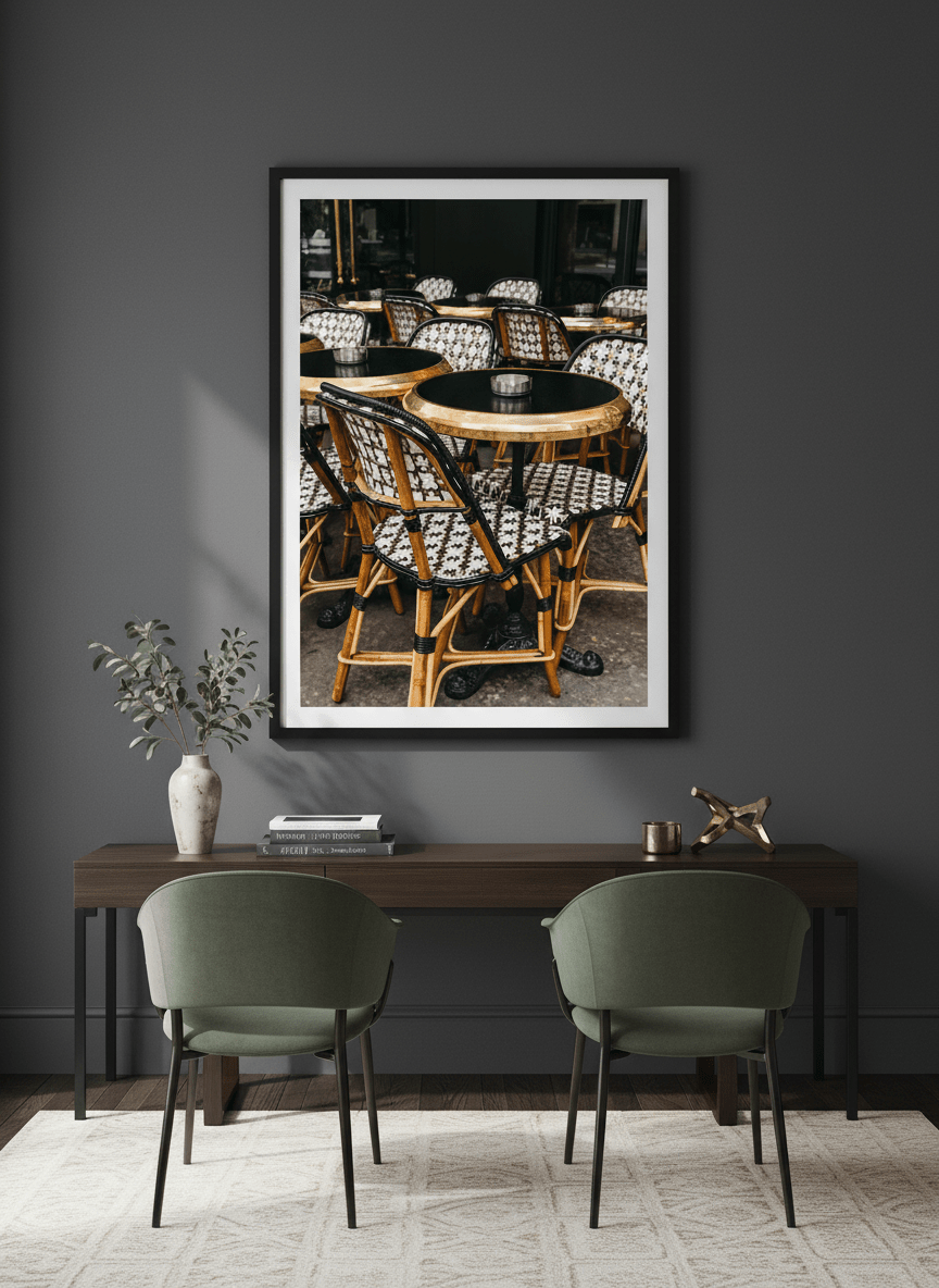 Monumental artwork centred on a feature wall in a luxe interior