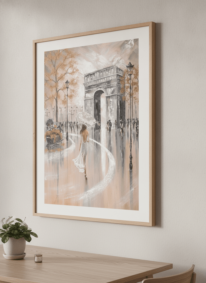 Wall art styled above a dining table in a contemporary home