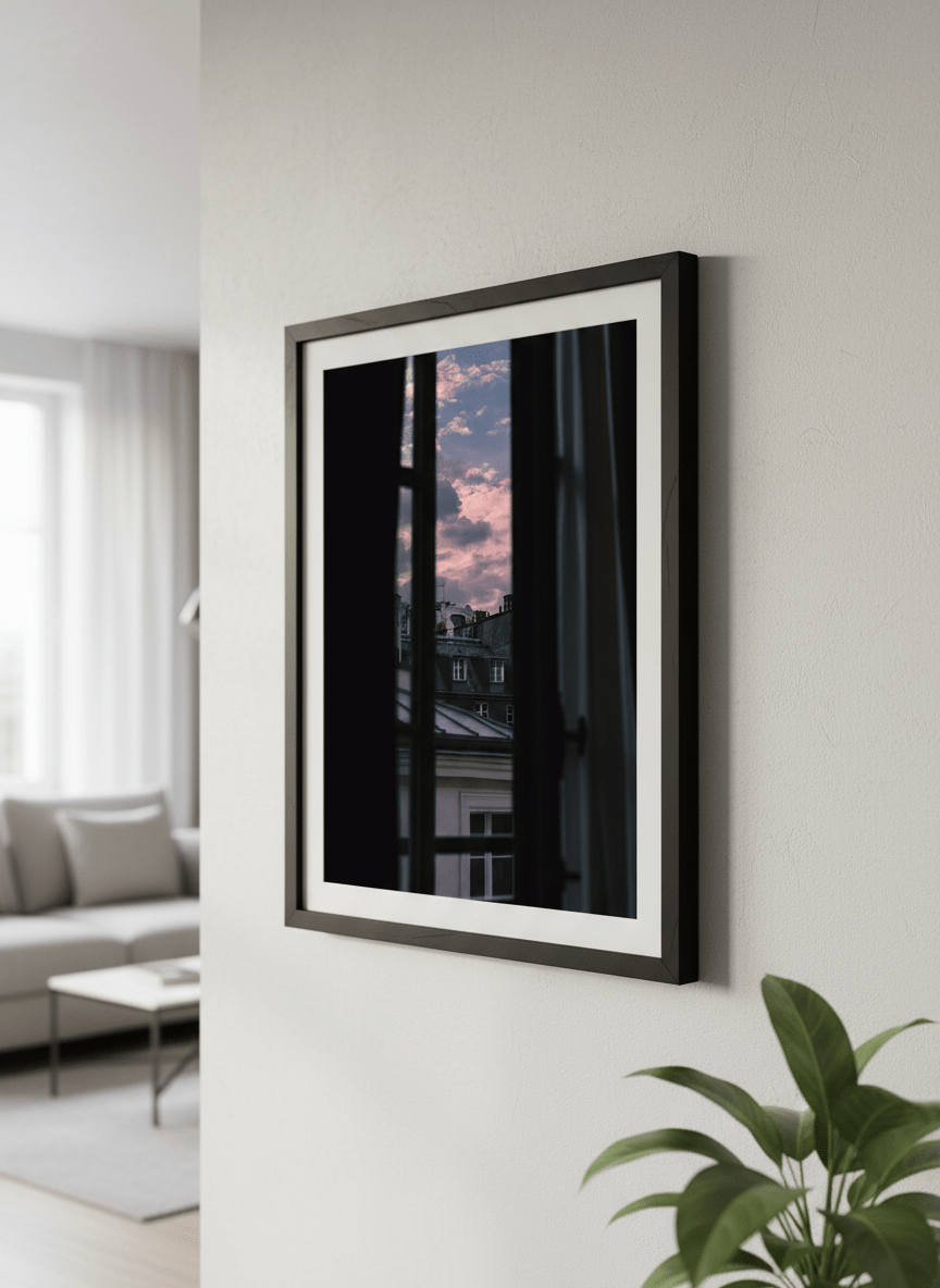 Modern wall art styled above a sofa in a neutral living room