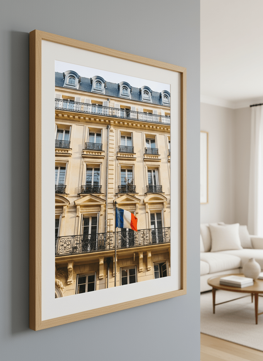 Modern wall art styled above a sofa in a neutral living room