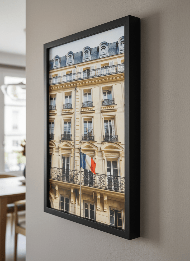 Wall art styled above a dining table in a contemporary home