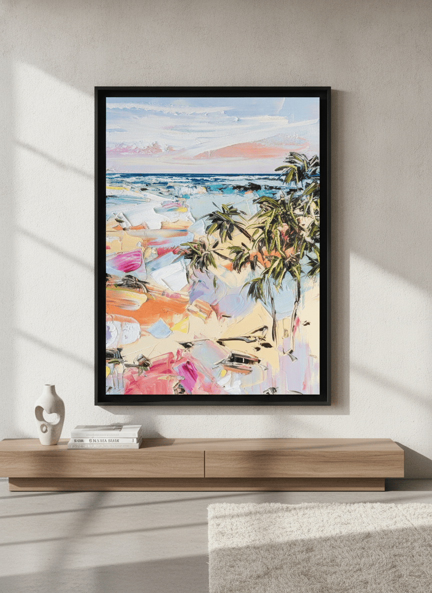 Monumental artwork centred on a feature wall in a luxe interior