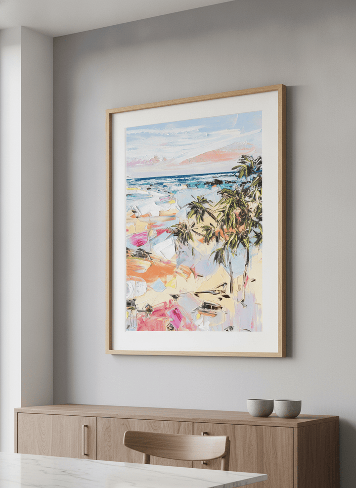 Wall art styled above a dining table in a contemporary home