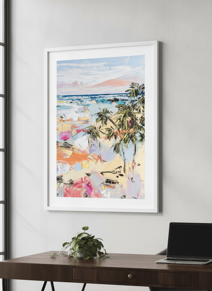 Contemporary wall art featured in a bright modern office workspace