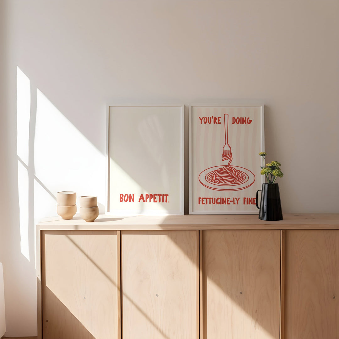 Pasta Fettucinely Fine Set of 2 Kitchen Prints wall - art - picture - poster