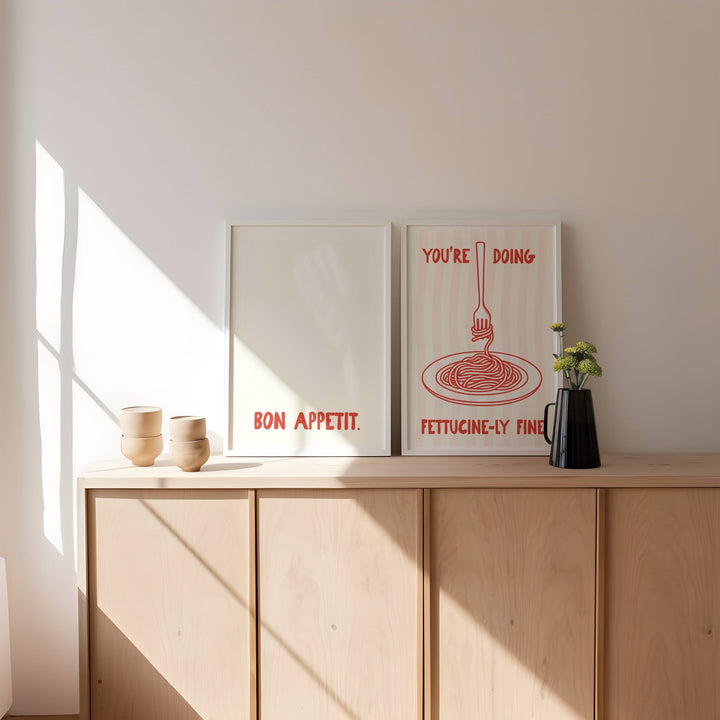Pasta Fettucinely Fine Set of 2 Kitchen Prints wall - art - picture - poster