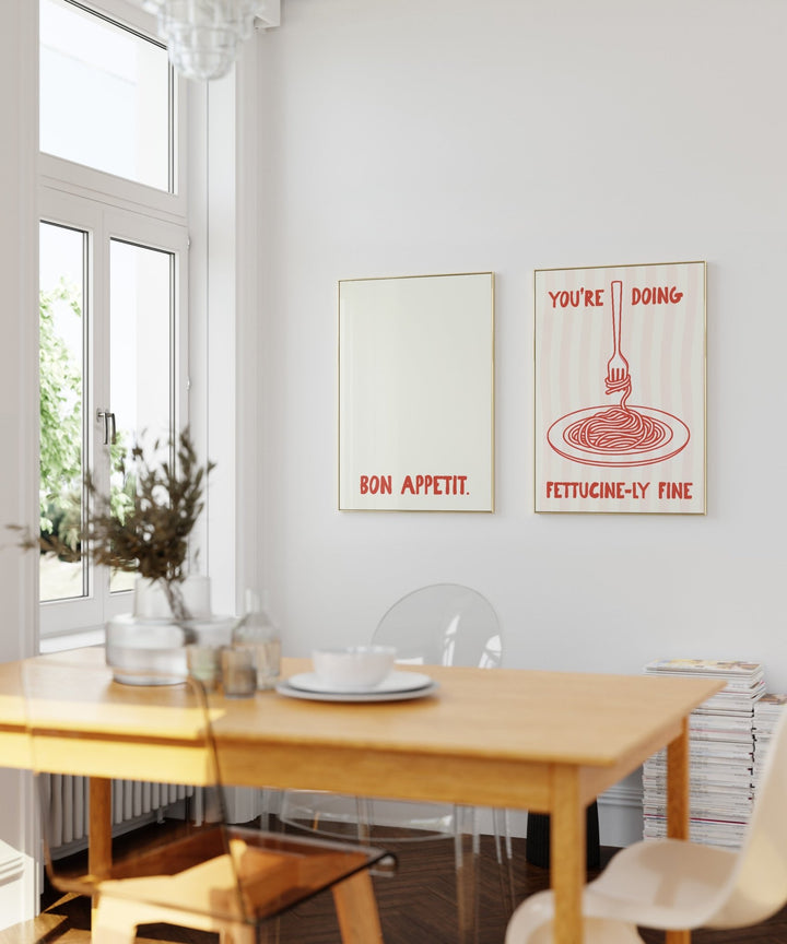 Pasta Fettucinely Fine Set of 2 Kitchen Prints wall - art - picture - poster