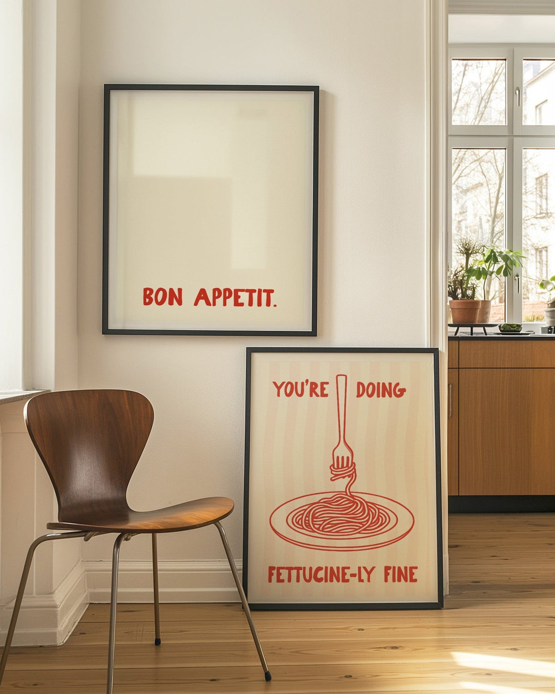 Pasta Fettucinely Fine Set of 2 Kitchen Prints wall - art - picture - poster