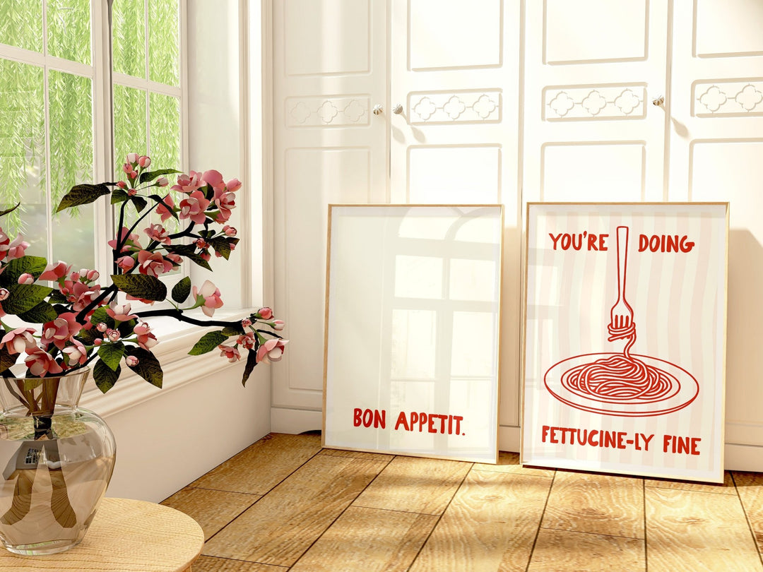 Pasta Fettucinely Fine Set of 2 Kitchen Prints wall - art - picture - poster