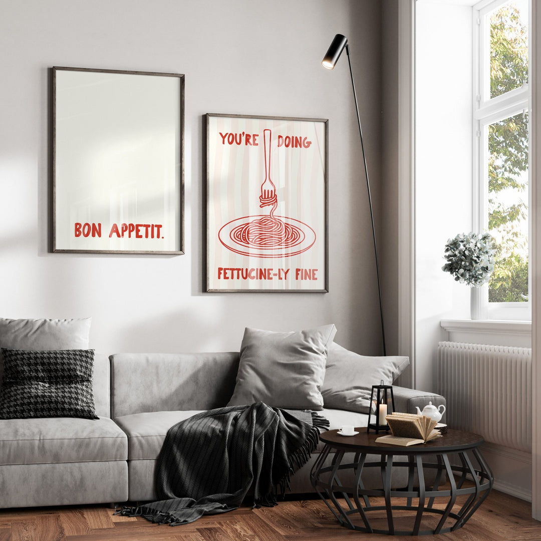 Pasta Fettucinely Fine Set of 2 Kitchen Prints wall - art - picture - poster