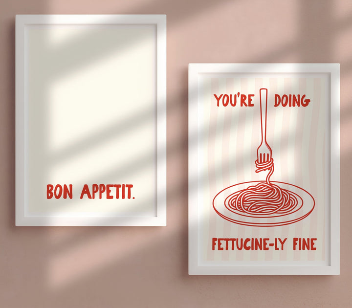 Pasta Fettucinely Fine Set of 2 Kitchen Prints wall - art - picture - poster