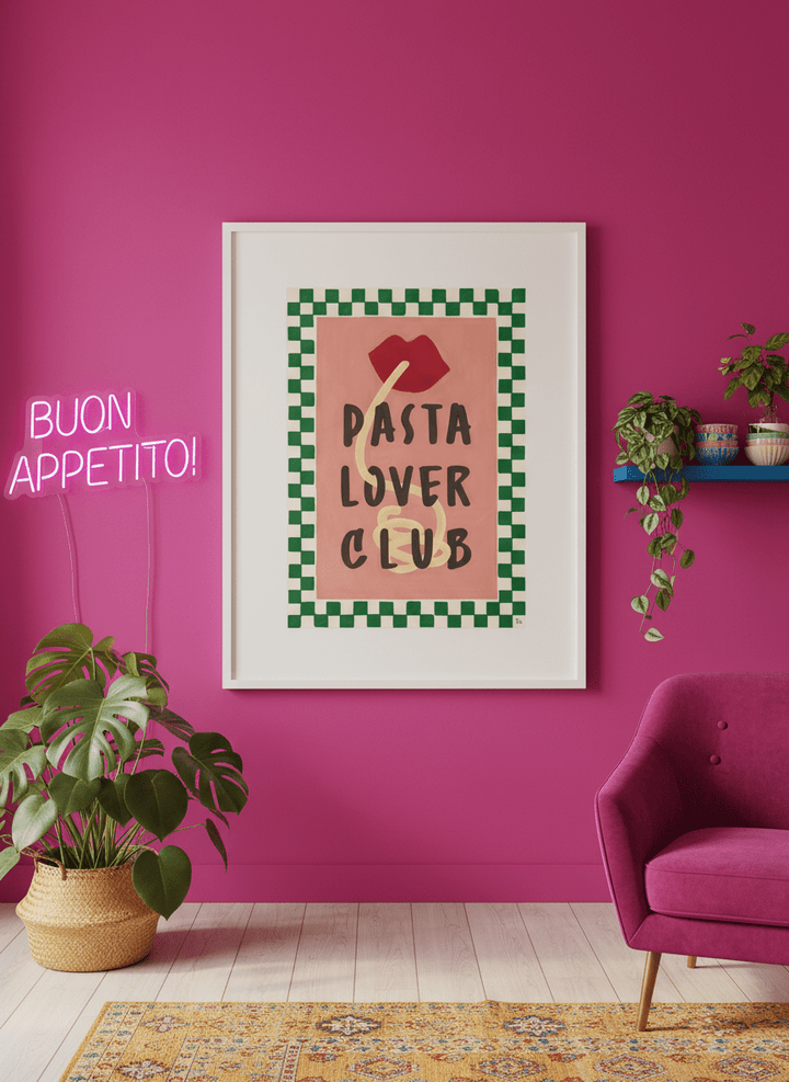 Bold wall art styled in a colourful, eclectic modern home