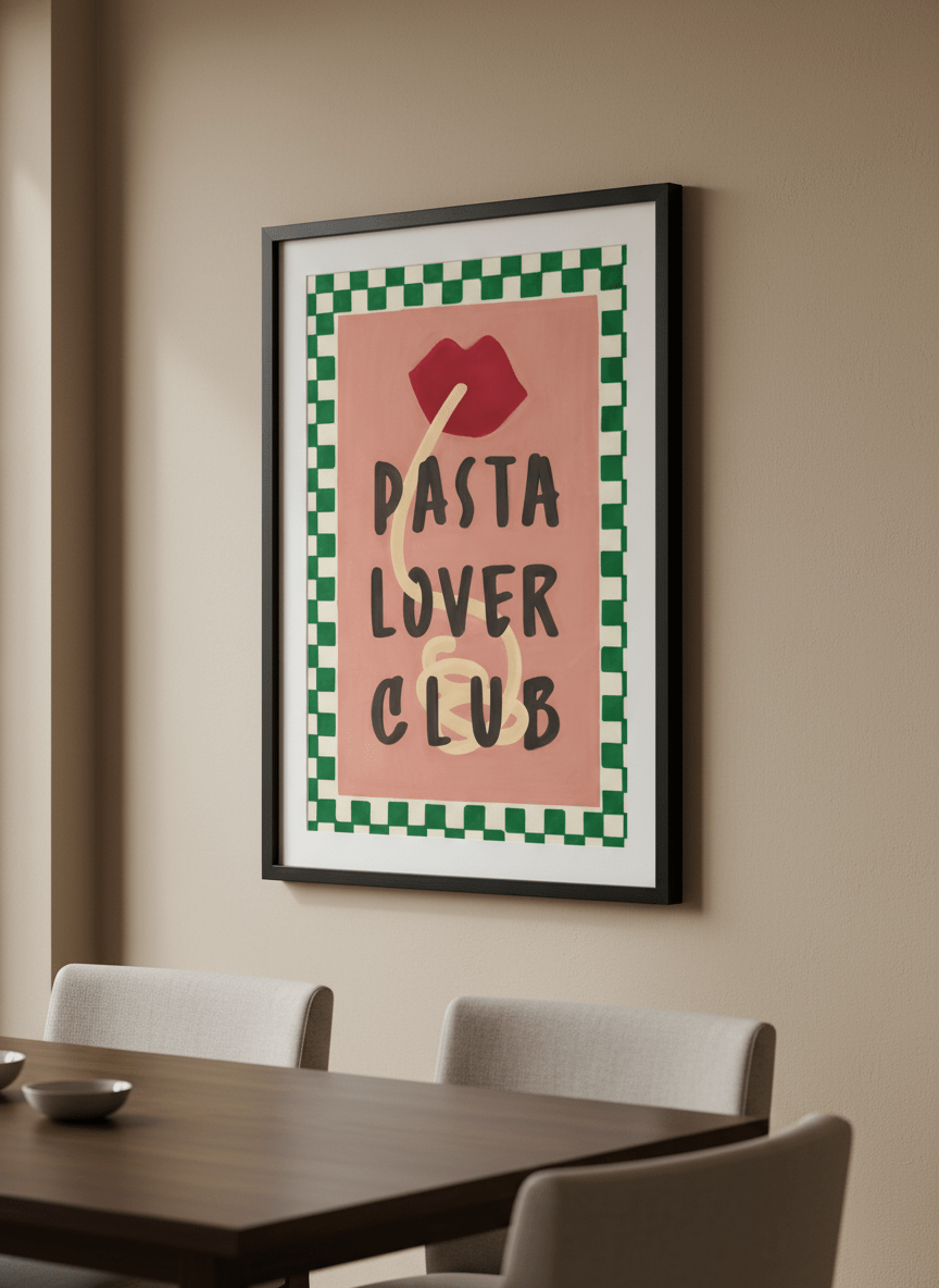 Wall art styled above a dining table in a contemporary home