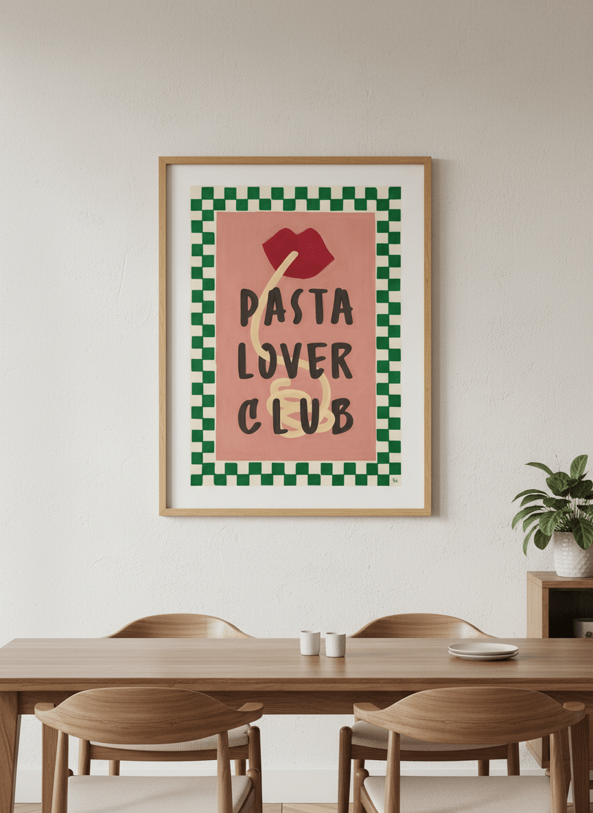 Wall art styled above a dining table in a contemporary home