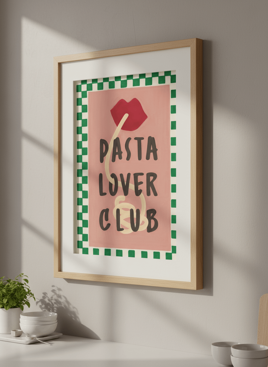 Artwork styled on the wall of a bright modern kitchen