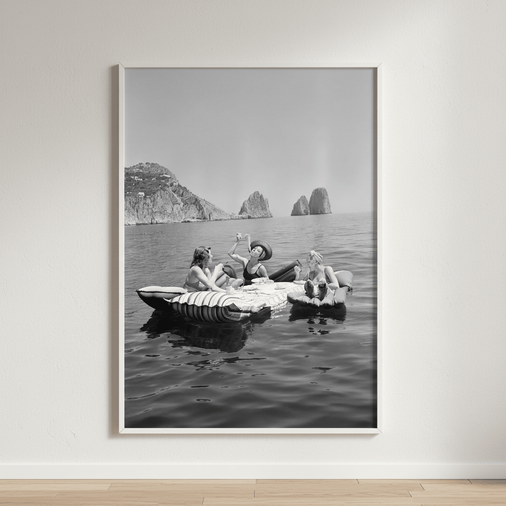 Pasta on the Lake Portrait Black and White Vintage wall - art - picture - poster