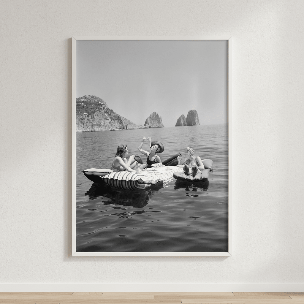 Pasta on the Lake Portrait Black and White Vintage wall - art - picture - poster