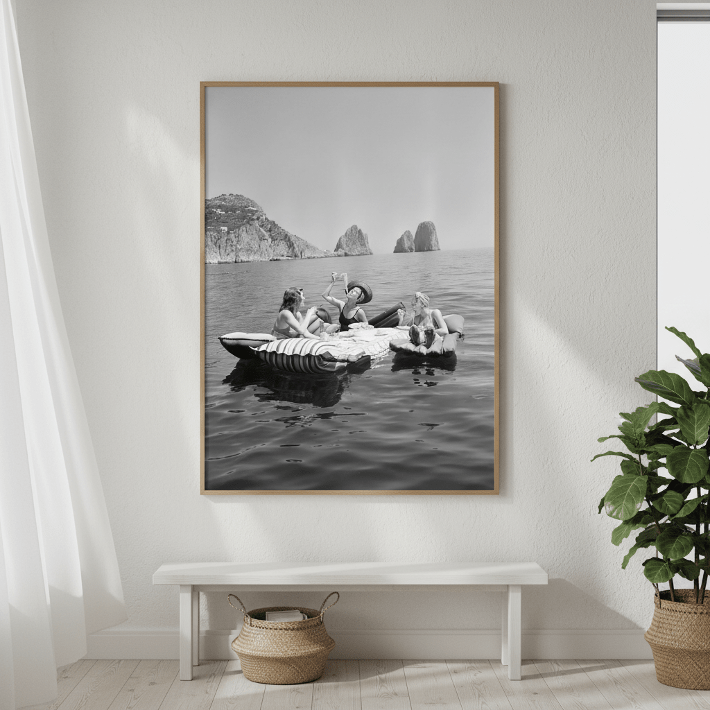 Pasta on the Lake Portrait Black and White Vintage wall - art - picture - poster