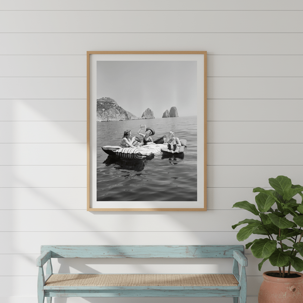 Pasta on the Lake Portrait Black and White Vintage wall - art - picture - poster