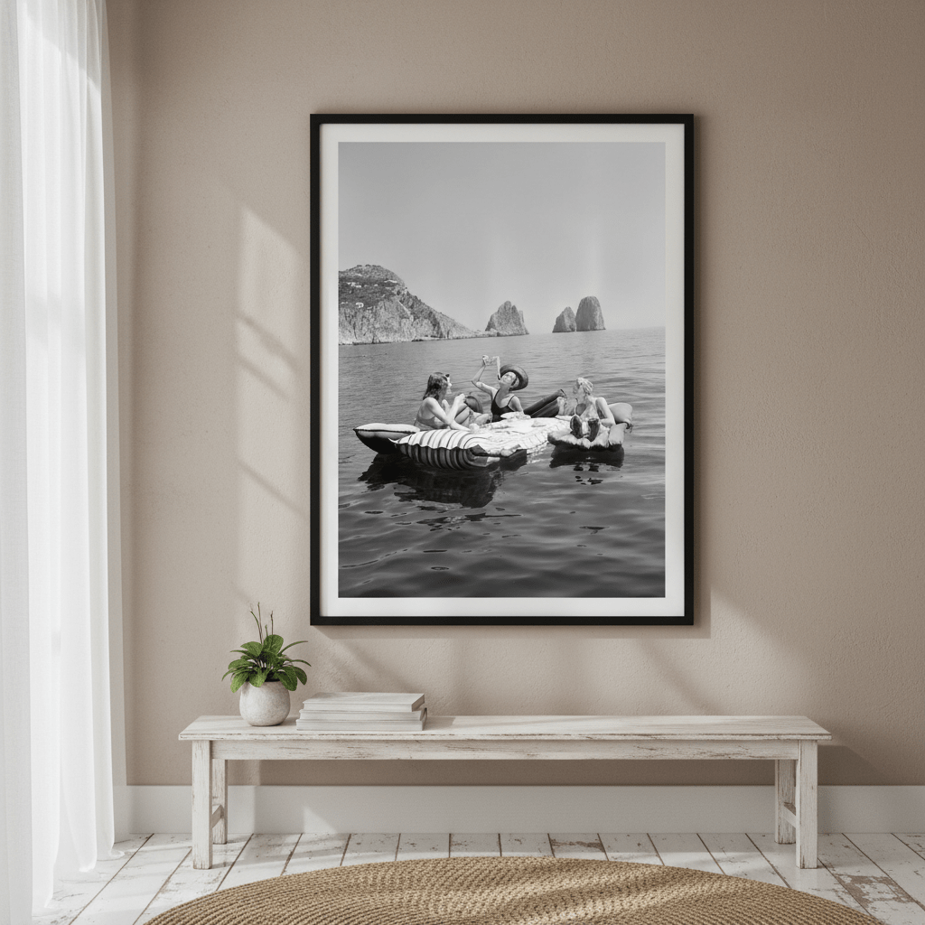 Pasta on the Lake Portrait Black and White Vintage wall - art - picture - poster