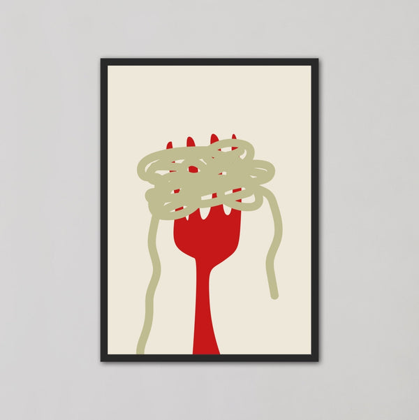 Pasta With Red Fork spoon Wall Art by Lisa Solomoniuk