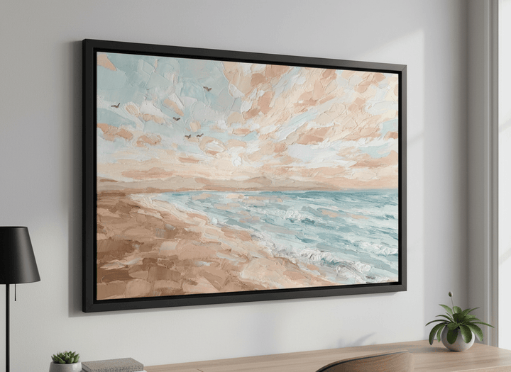 Contemporary wall art featured in a bright modern office workspace