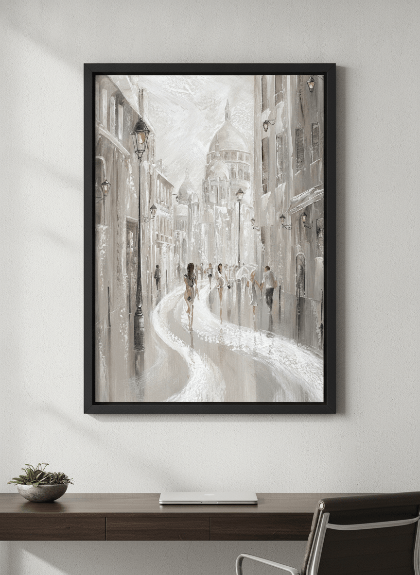 Contemporary wall art featured in a bright modern office workspace