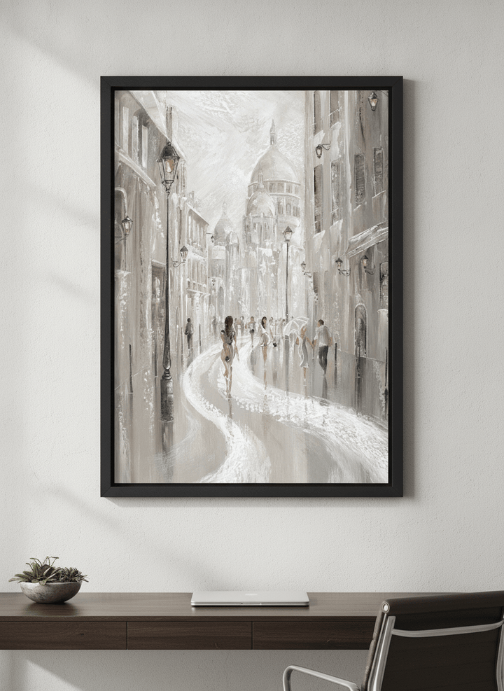 Contemporary wall art featured in a bright modern office workspace