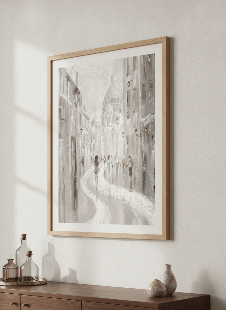 Wall art styled above a dining table in a contemporary home