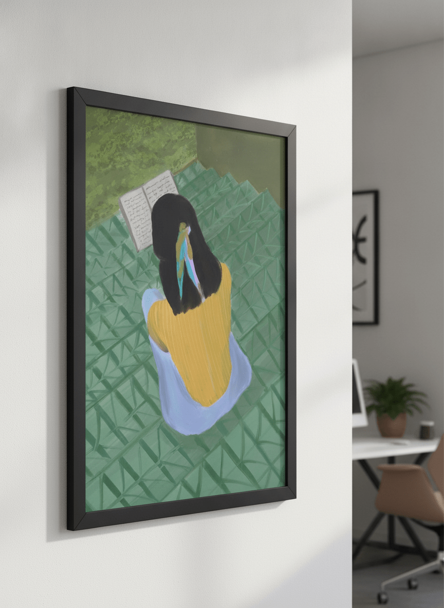 Contemporary wall art featured in a bright modern office workspace