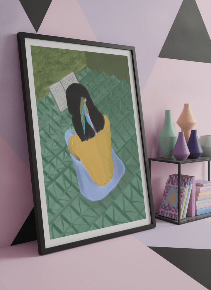 Bold wall art styled in a colourful, eclectic modern home