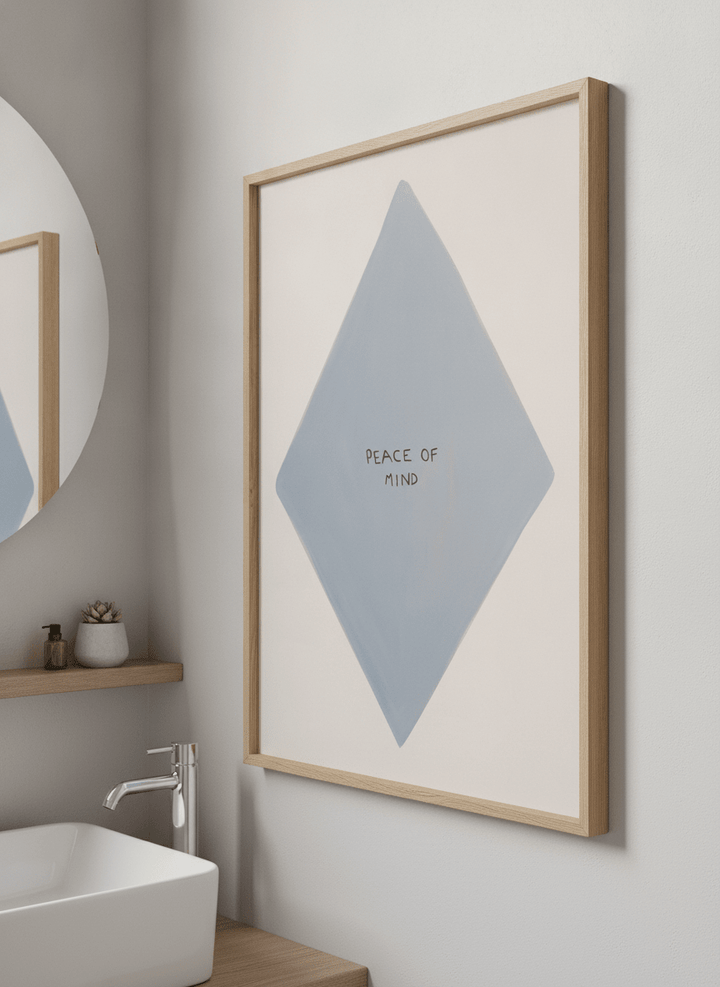 Modern print displayed in a clean minimalist bathroom setting