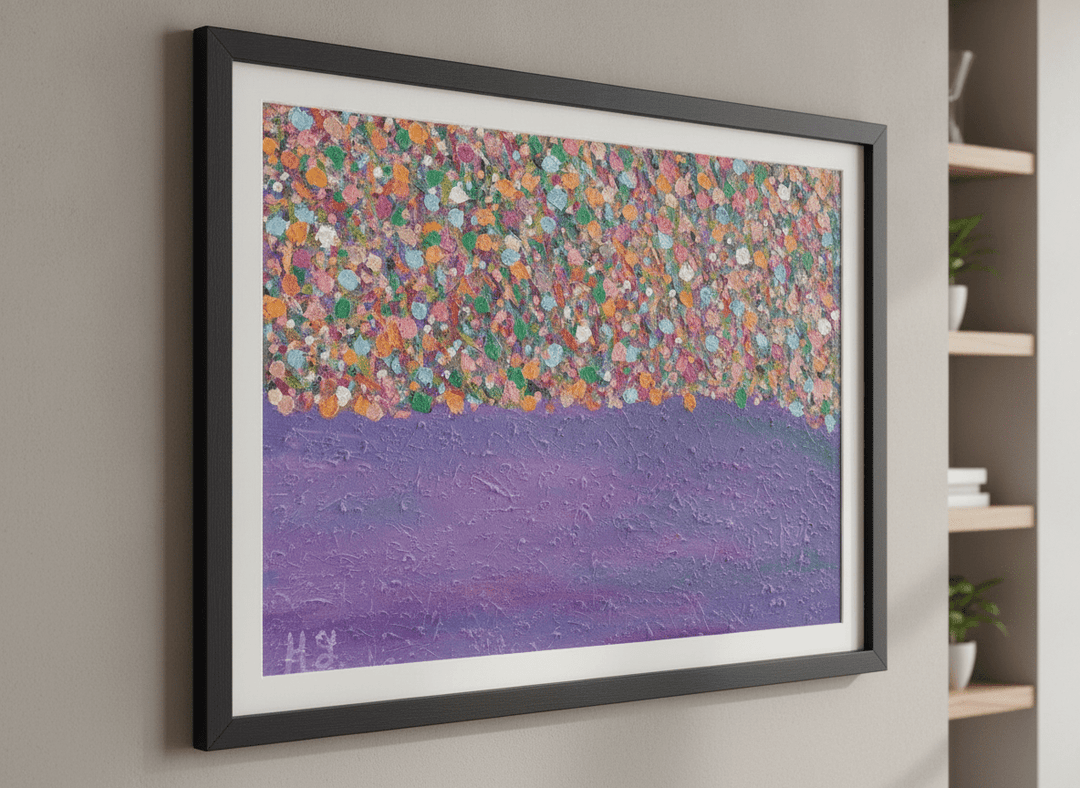 Contemporary wall art featured in a bright modern office workspace