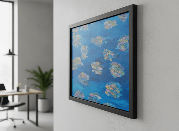 Contemporary wall art featured in a bright modern office workspace