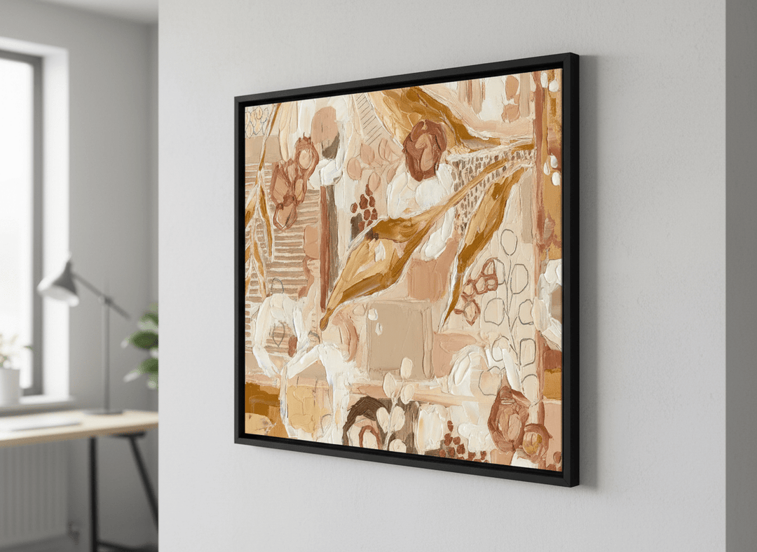 Contemporary wall art featured in a bright modern office workspace