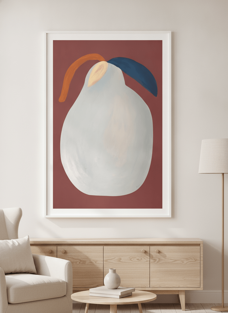 Modern wall art styled above a sofa in a neutral living room
