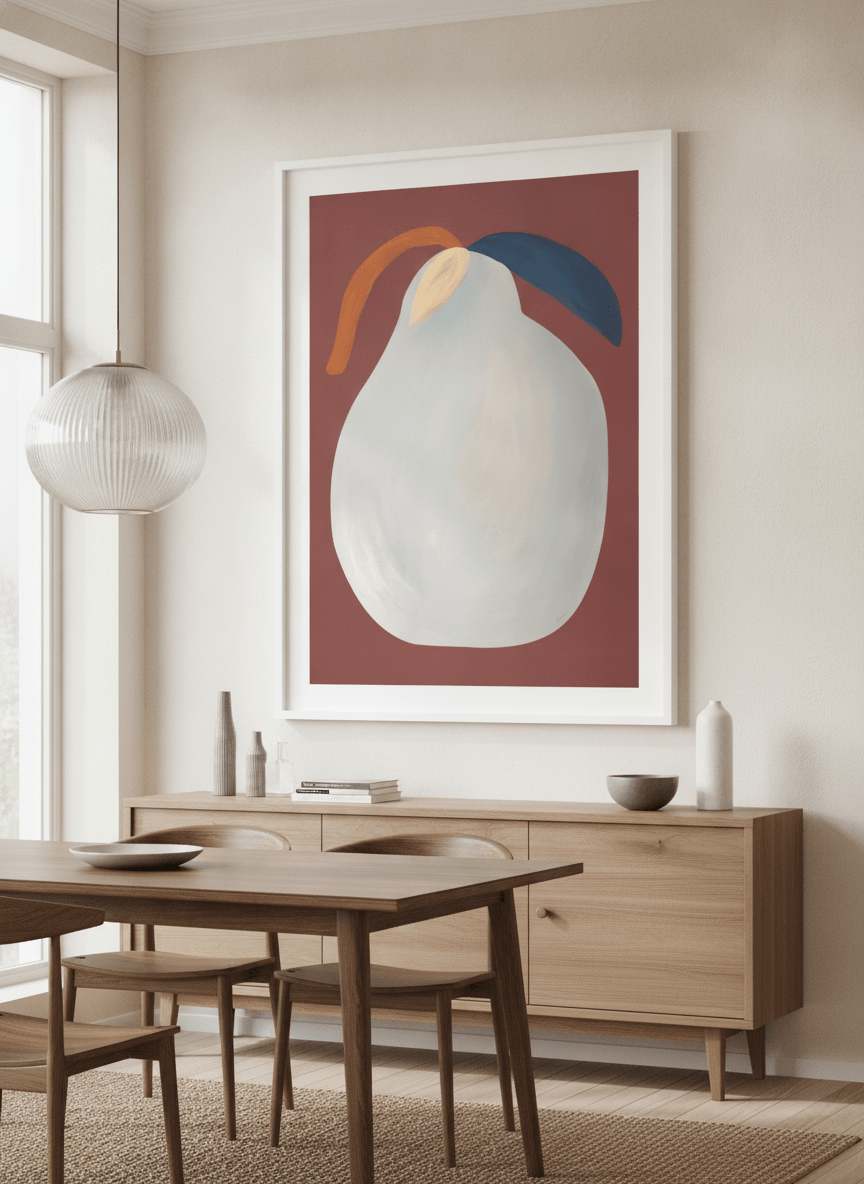 Wall art styled above a dining table in a contemporary home