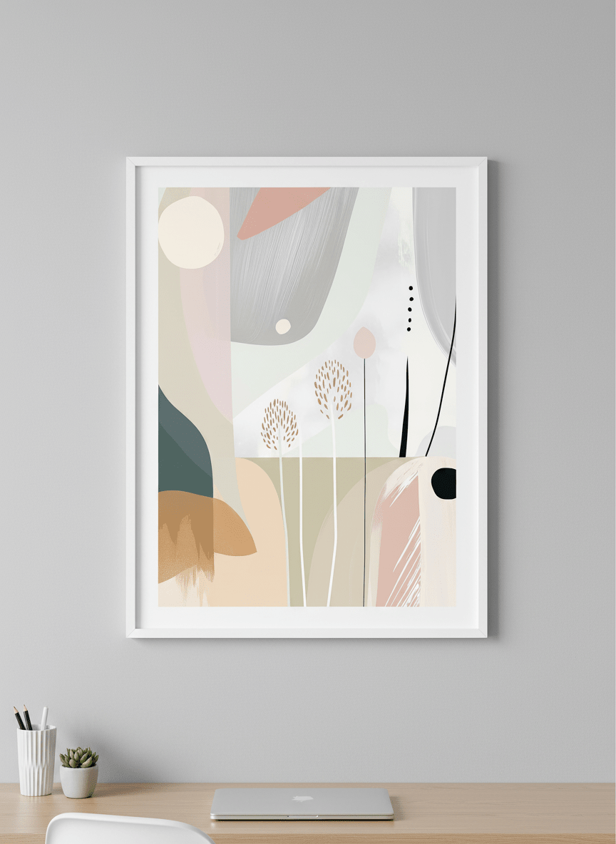 Contemporary wall art featured in a bright modern office workspace