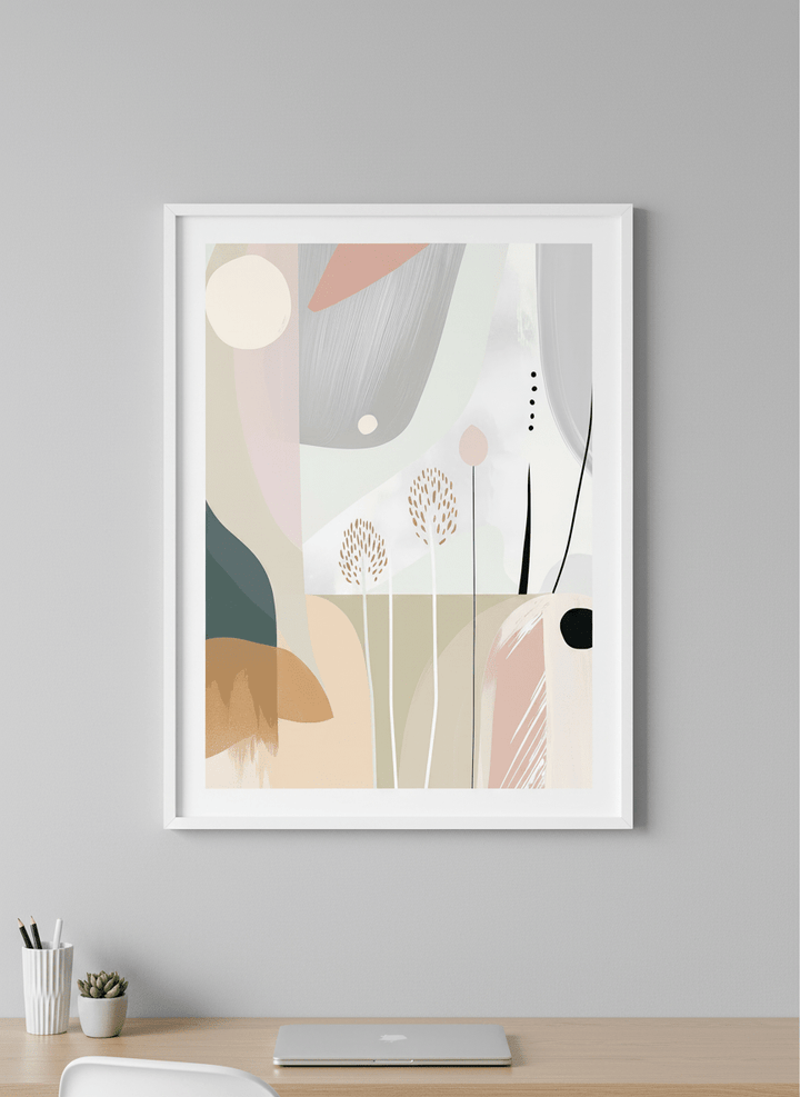 Contemporary wall art featured in a bright modern office workspace