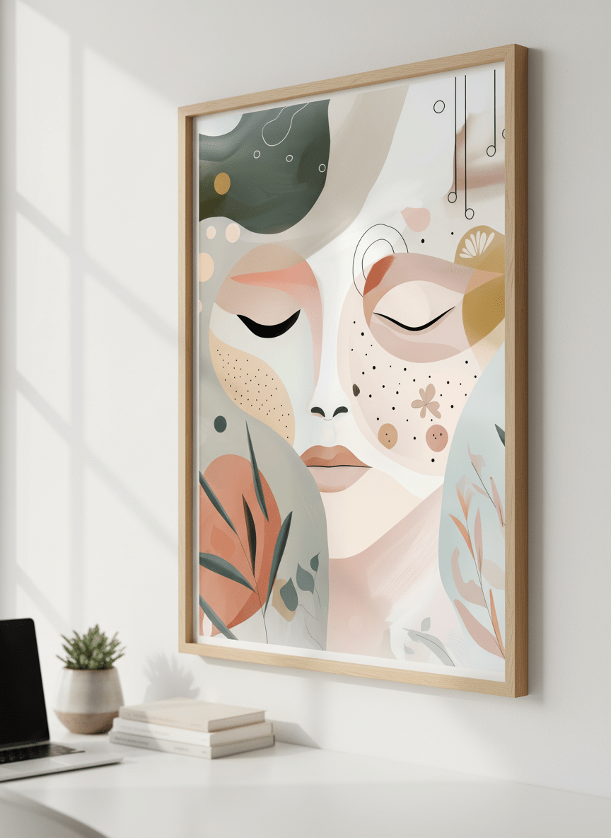 Contemporary wall art featured in a bright modern office workspace