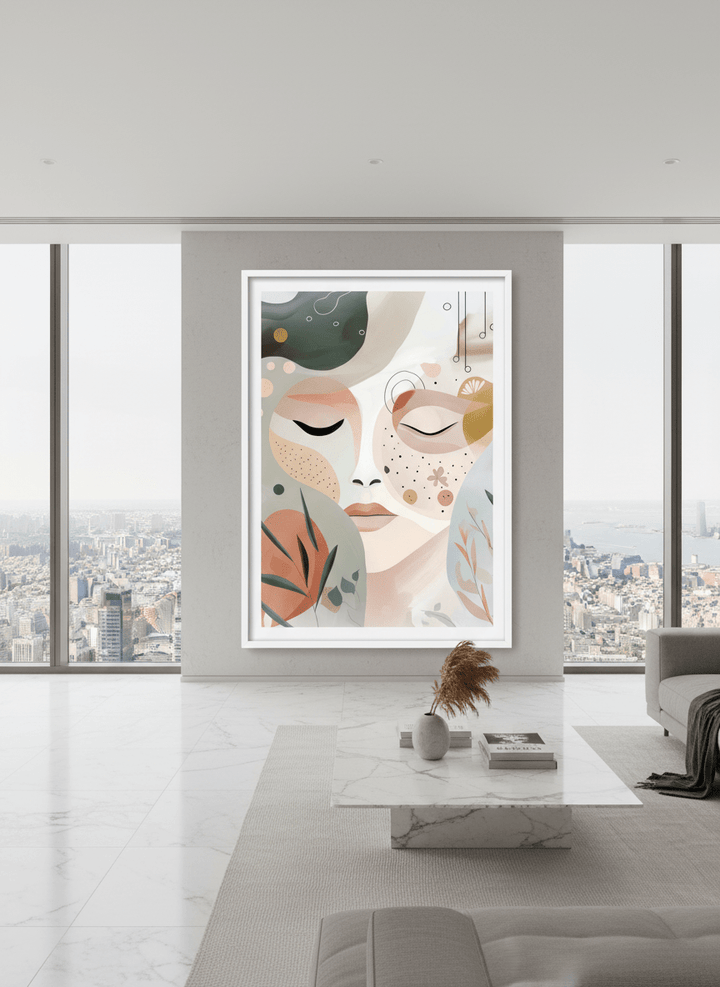 Monumental artwork centred on a feature wall in a luxe interior