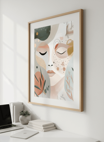 Contemporary wall art featured in a bright modern office workspace