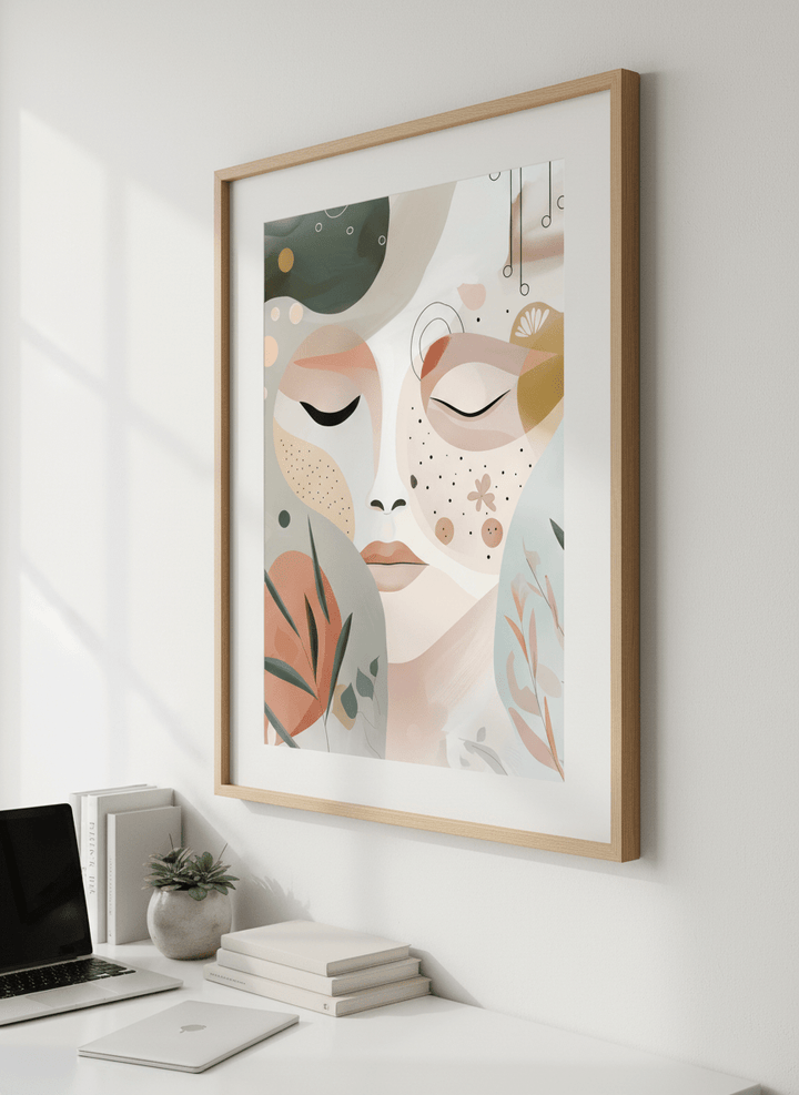Contemporary wall art featured in a bright modern office workspace