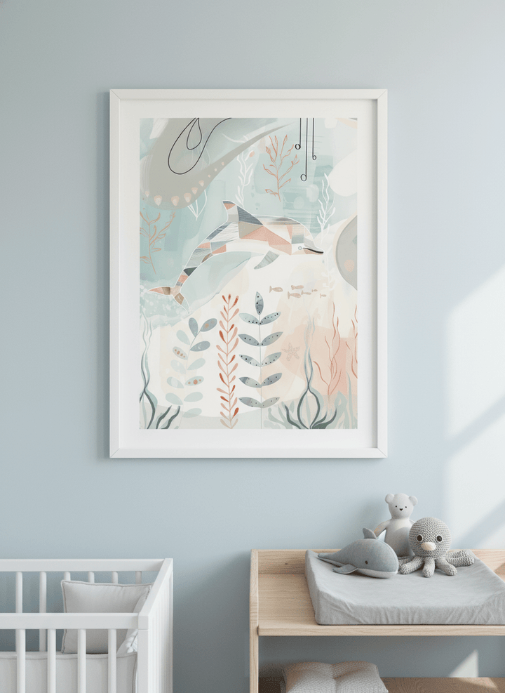 Soft neutral wall art styled in a serene nursery with pastel tones