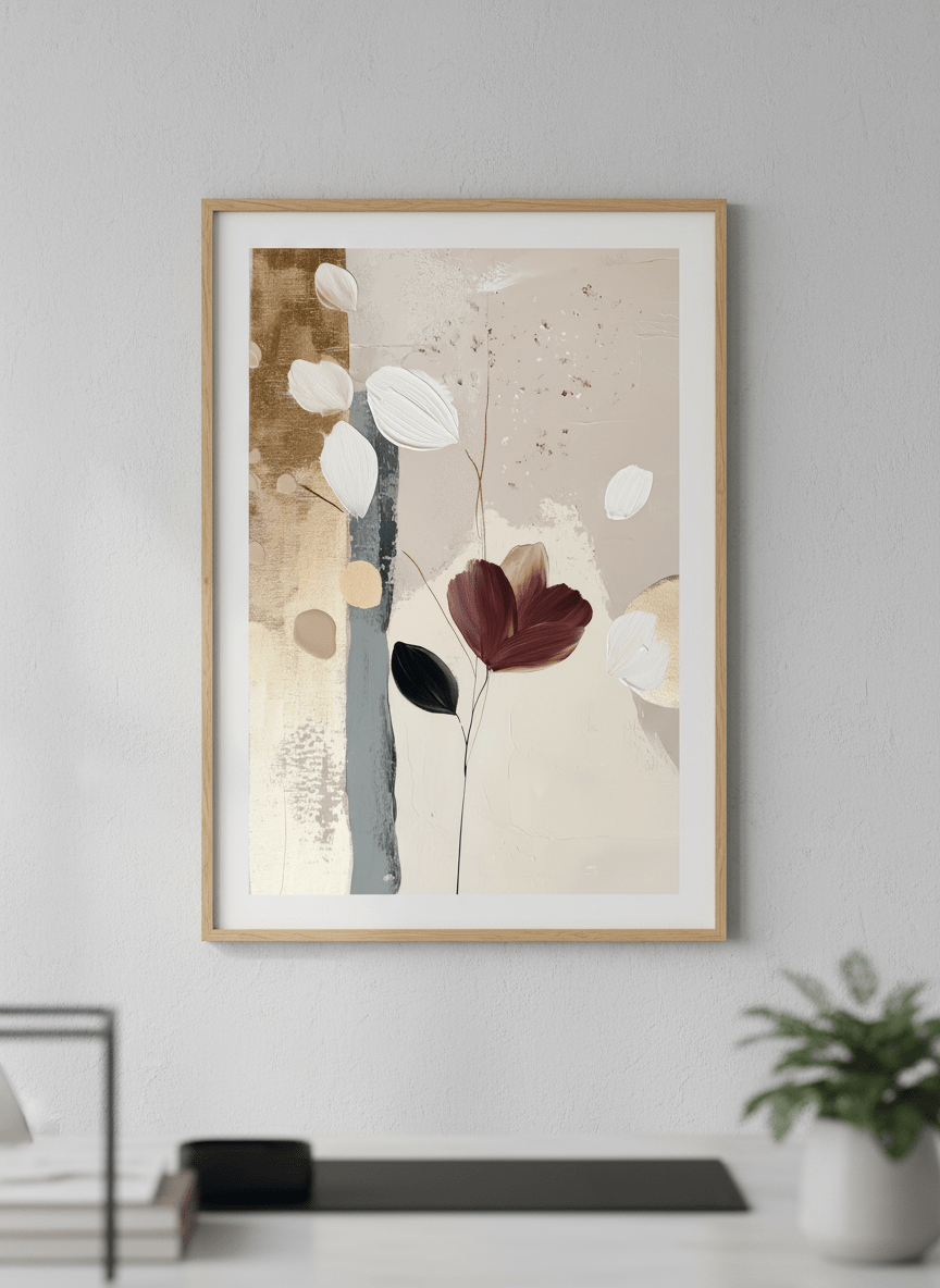 Contemporary wall art featured in a bright modern office workspace