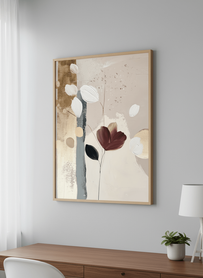 Contemporary wall art featured in a bright modern office workspace