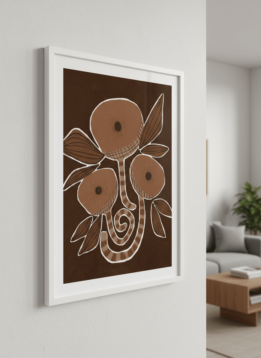Modern wall art styled above a sofa in a neutral living room