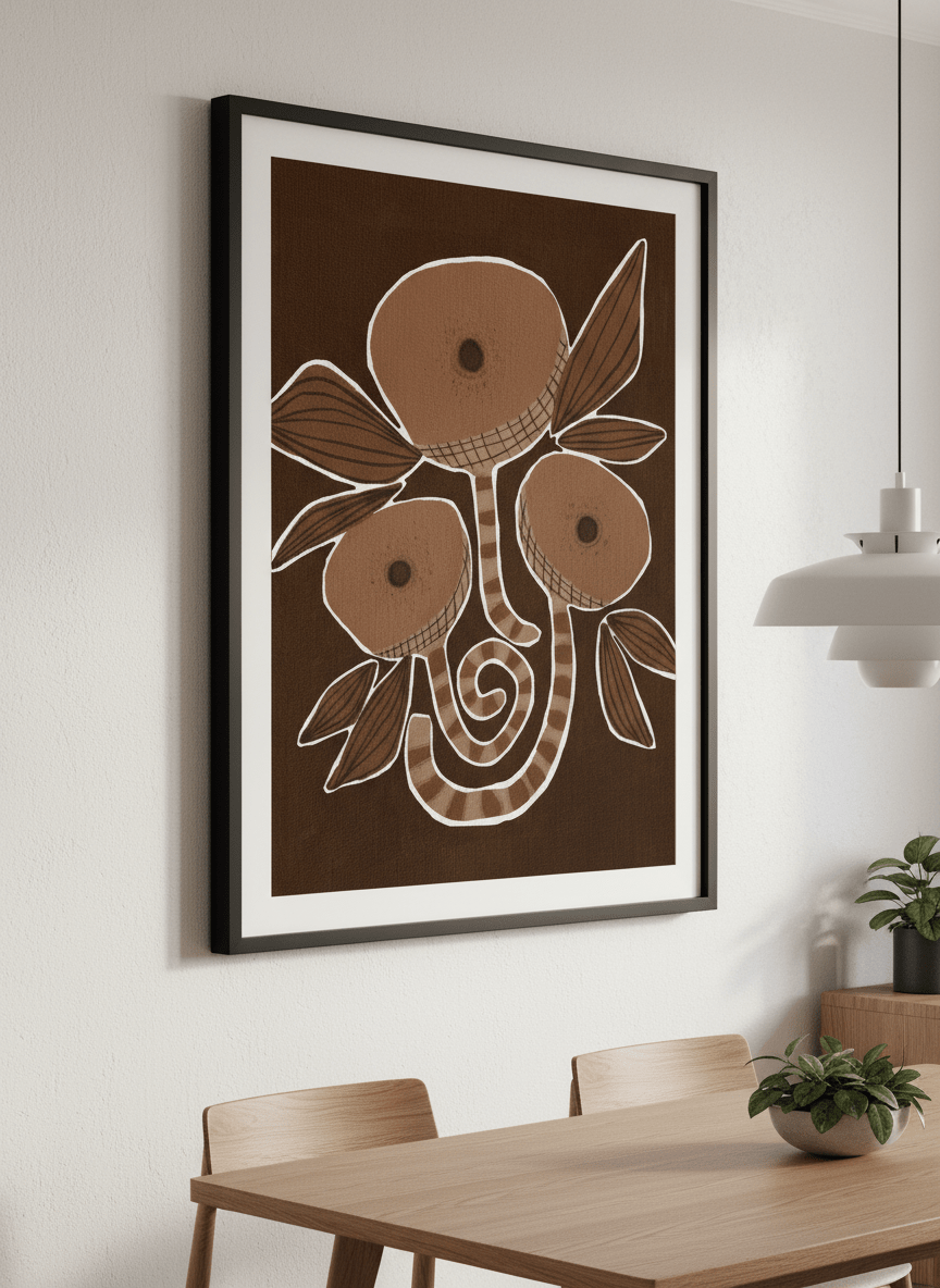 Wall art styled above a dining table in a contemporary home