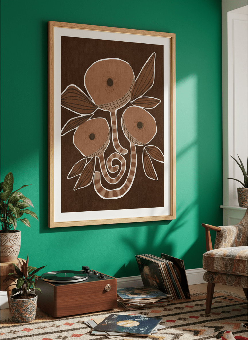 Bold wall art styled in a colourful, eclectic modern home