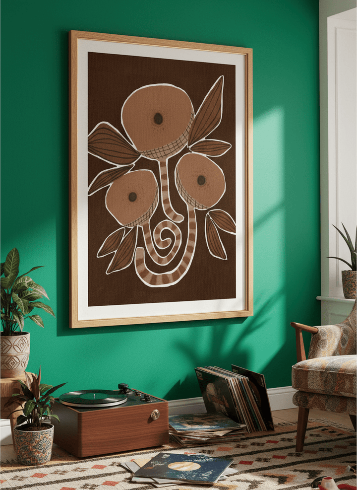 Bold wall art styled in a colourful, eclectic modern home